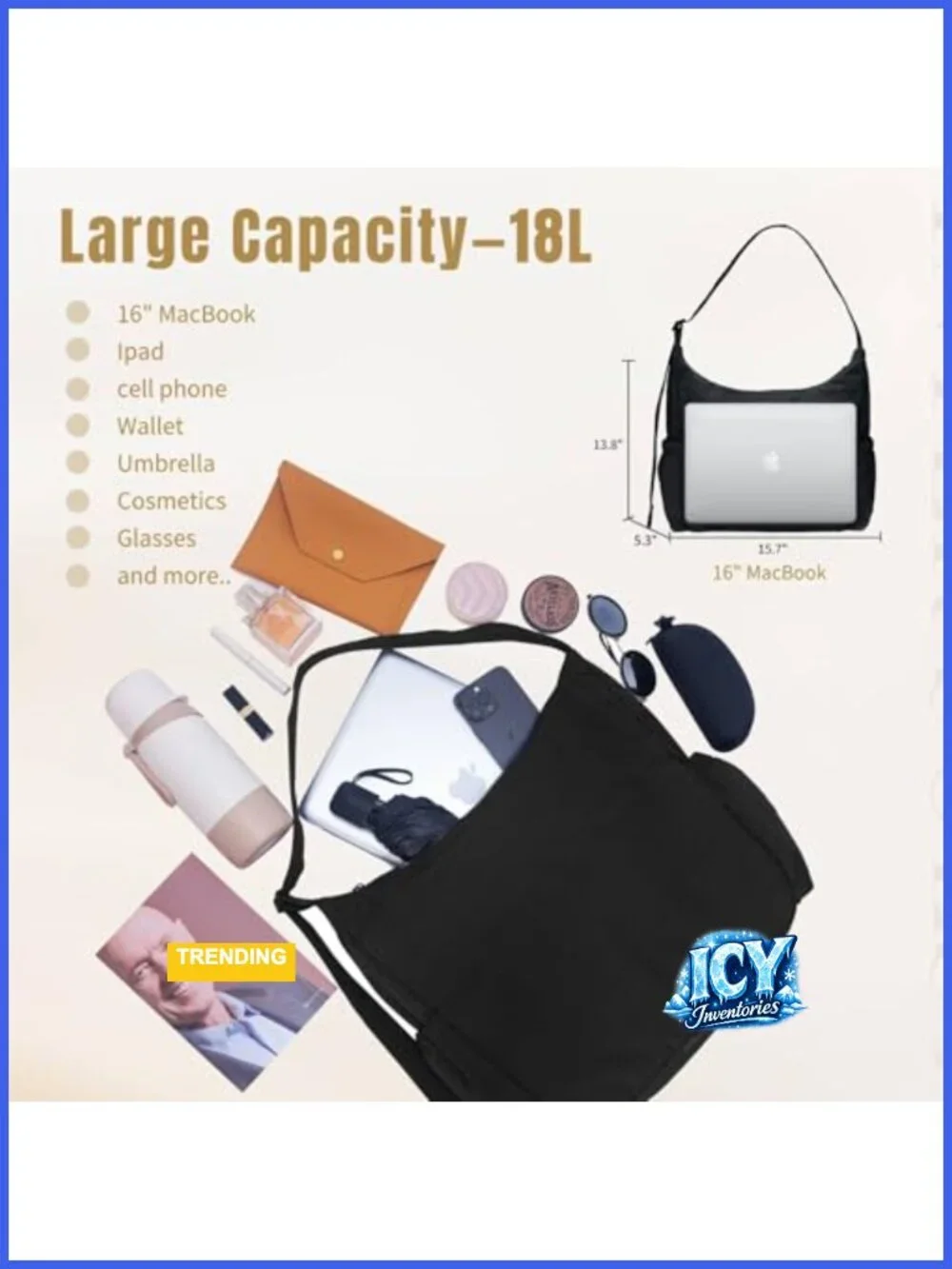 Large Nylon Hobo Crossbody Bag Lightweight Travel Handbag Adjustable Strap